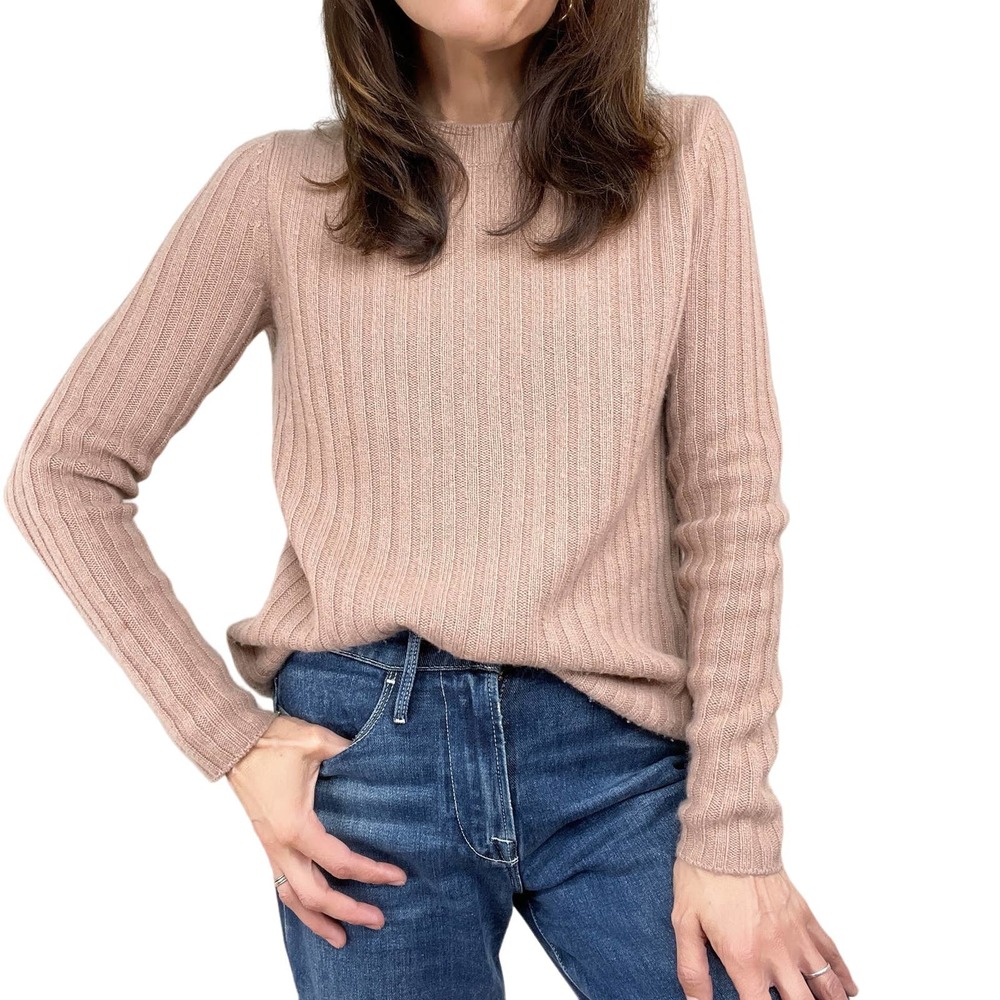 C by Bloomingdales 2-Ply Cashmere Ribbed Pink Sweater Medium